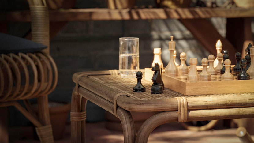 chessboard in the winter garden