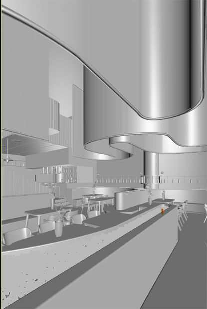 Issei restaurant interior seating layout clay render