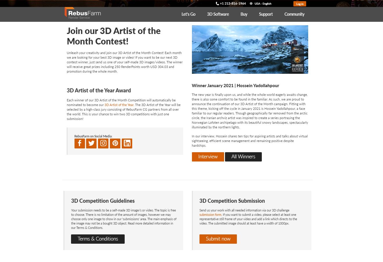 Сайт конкурса 3D Artist of the Month от RebusFarm