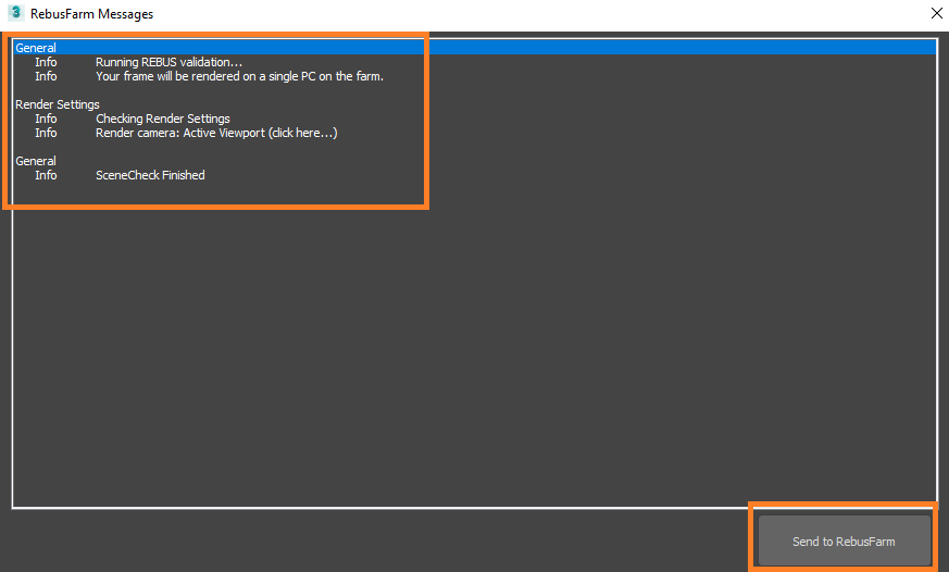 Rebus Render Farm messages window