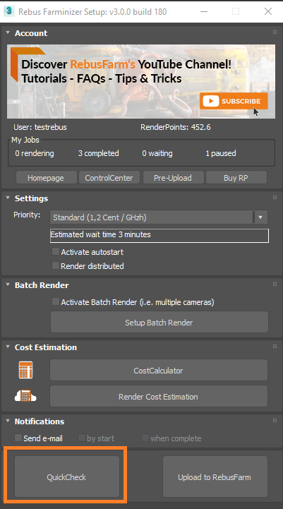 Rebus Farminizer menu - QuickCheck button