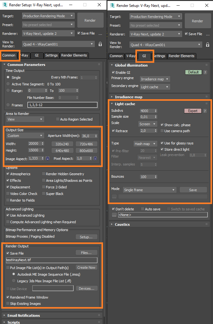 Configuração de renderização 3D para 3ds Max com V-Ray