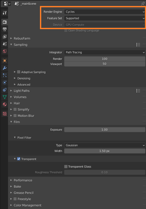 CyclesGPUレンダラーを備えたBlenderの3Dレンダリングセットアップ