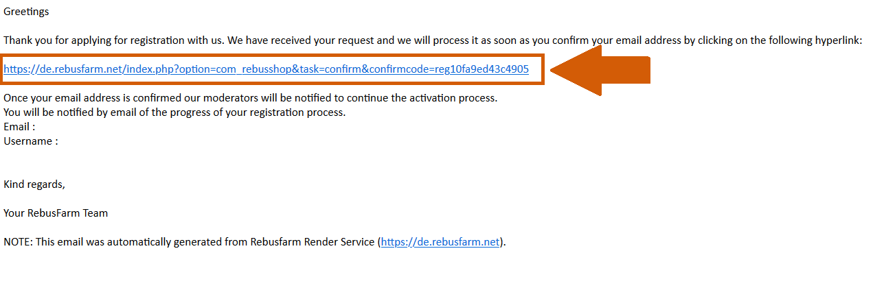 Rebus render farm confirmation e-mail