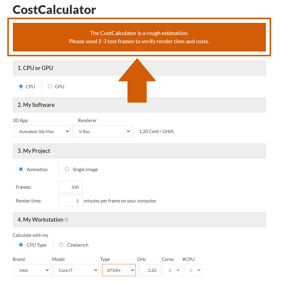 Уведомление CostCalculator рендер-фермы для отправки нескольких тестовых кадров
