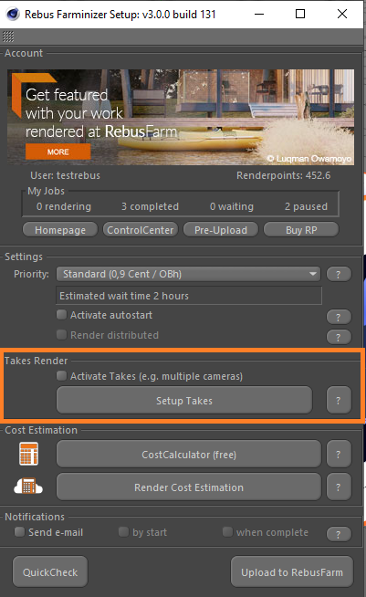 Menu Rebus Farminizer - leva as configurações de renderização
