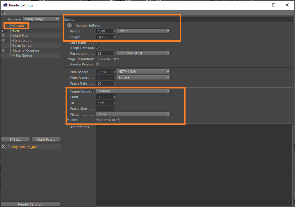 Cinema 4D render setup - ouput options
