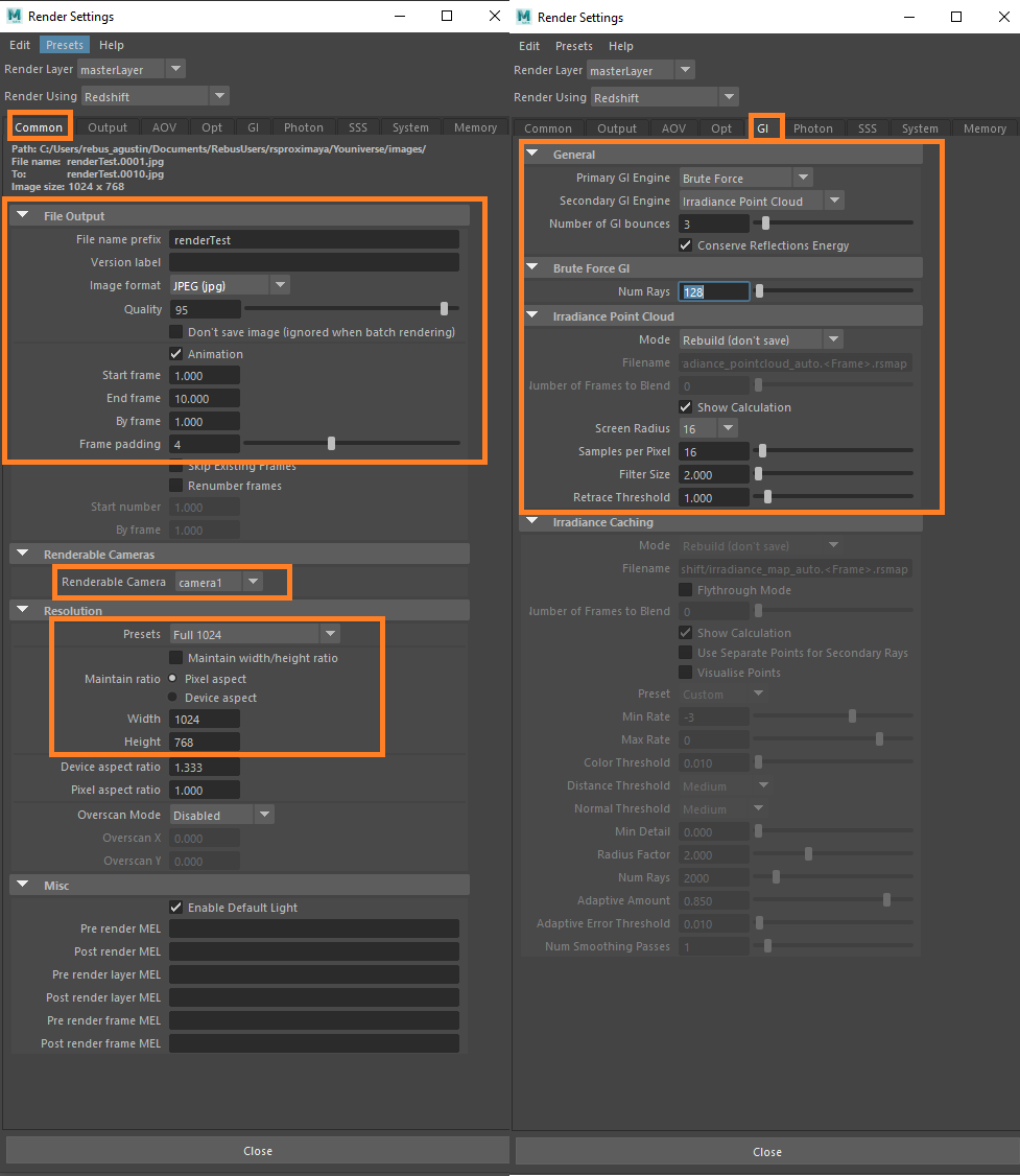 Impostazioni di render per Maya con Redshift Renderer