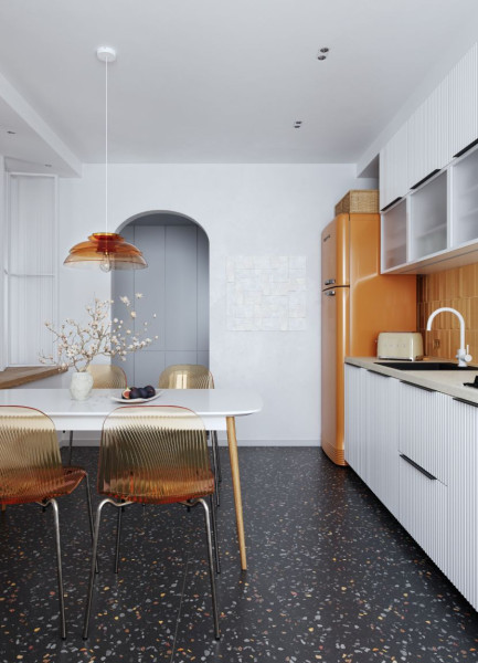 kitchen of orange trails by realpolygons rendered at rebusfarm