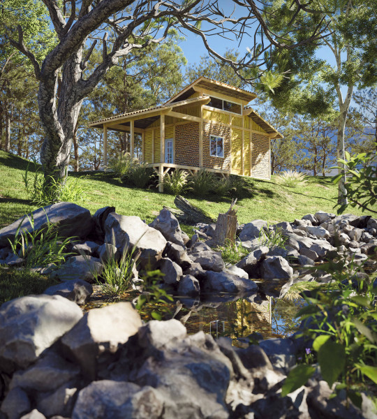 Rendered Mountain vacation cabin