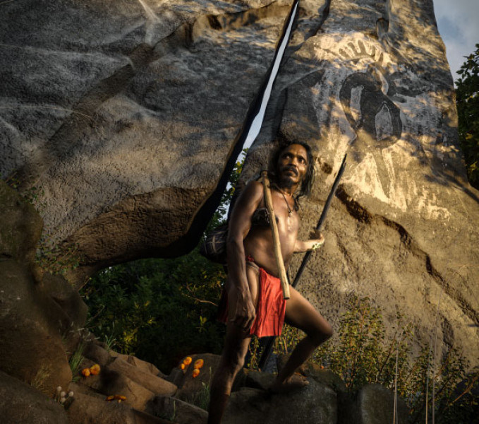 rendering of aboriginal with a spear