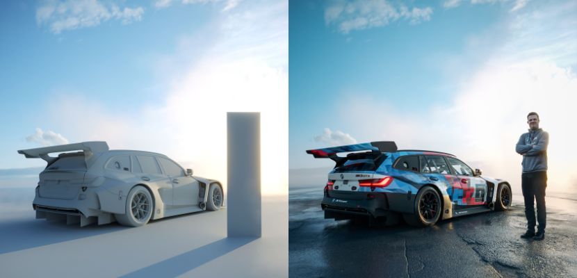 Final Render vs Clay of BMW M3 Touring by Simon von Broich