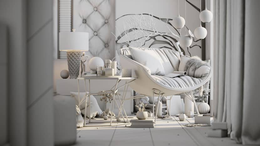Rendered Luxury Bedroom lighting - All in white