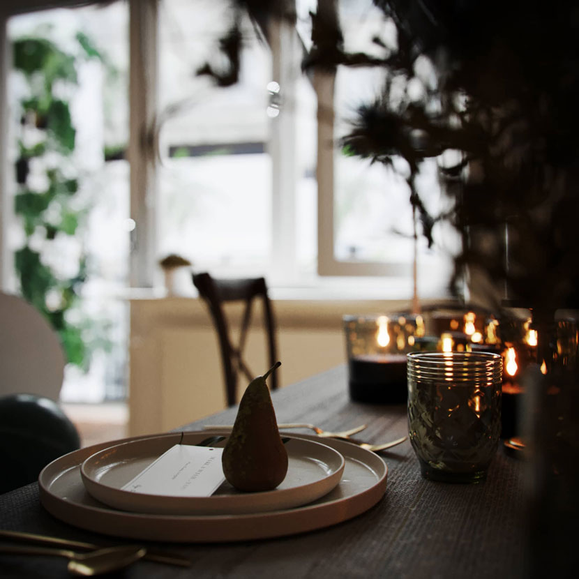 Dining table decorated with cards