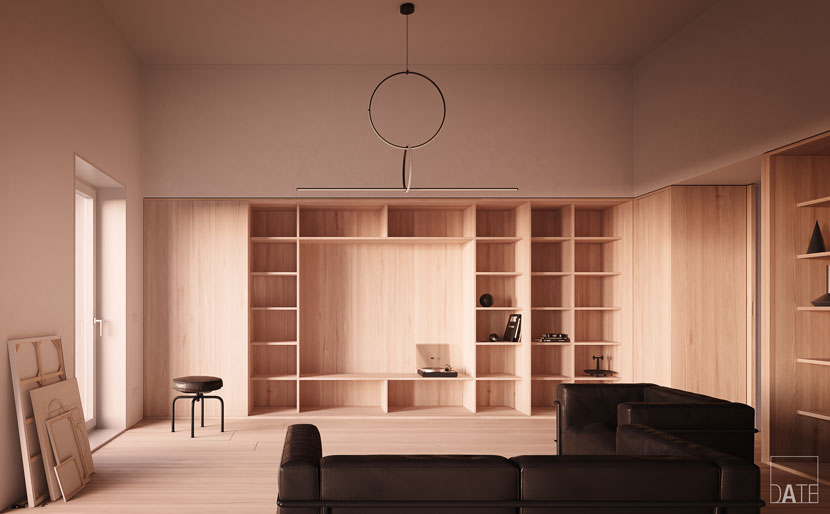 Rendered Livingroom with empty shelves