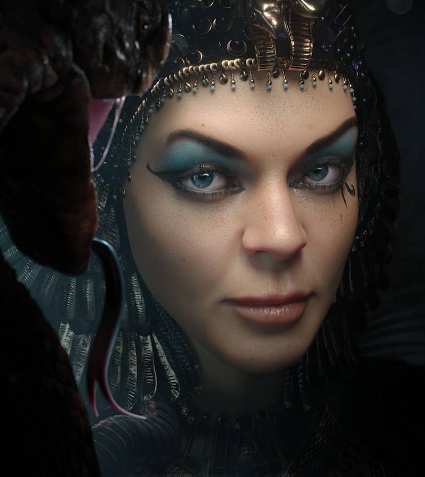 Angled shot of Cleopatra's face