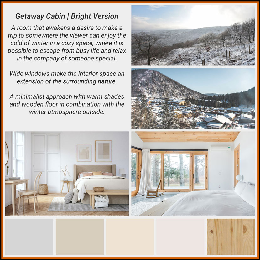  getaway cabin - rendering moodboard