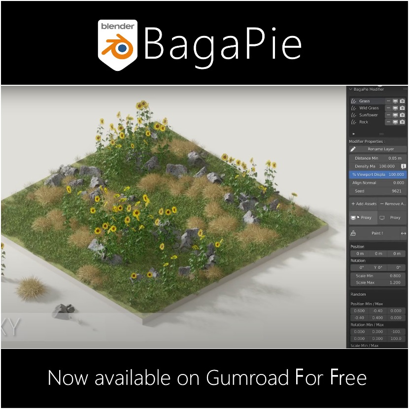 BagaPie V6 - A free scattering tool for Blender